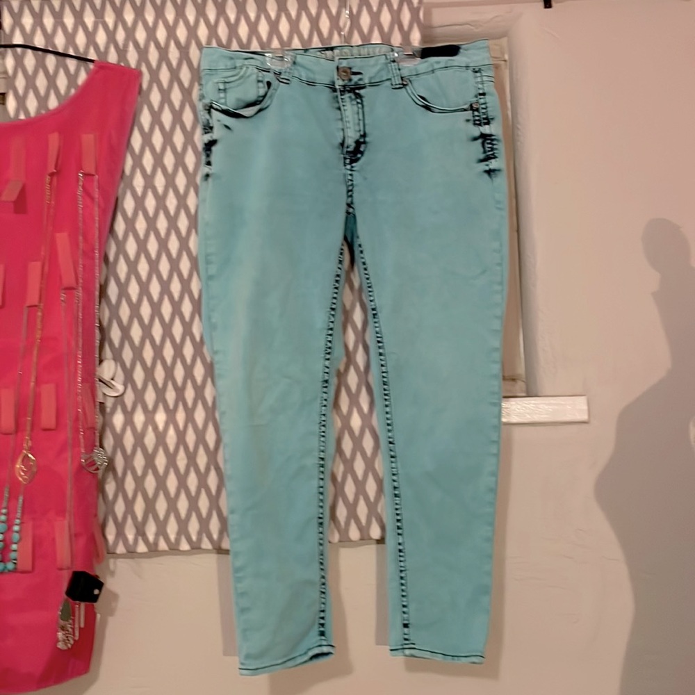 Teal acid washed jeans